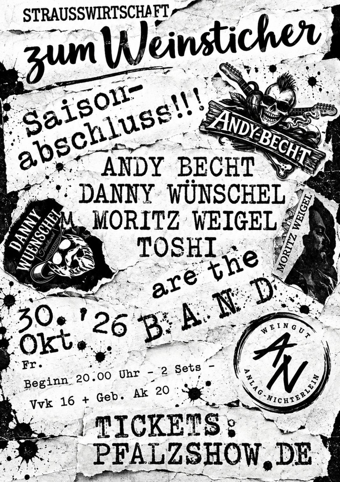 Plakat zum Weinsticher-Saisonabschluss am 30. Oktober 2026